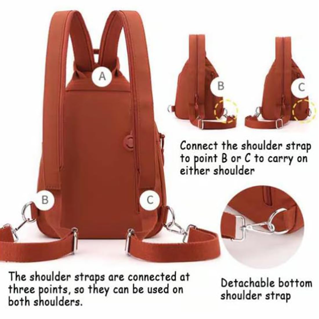 Waterproof 2-Way Commuter Bag, Large Capacity 3-in-1 Multifunctional Sling Bags for Backpack/Shoulder/Crossbody (A)