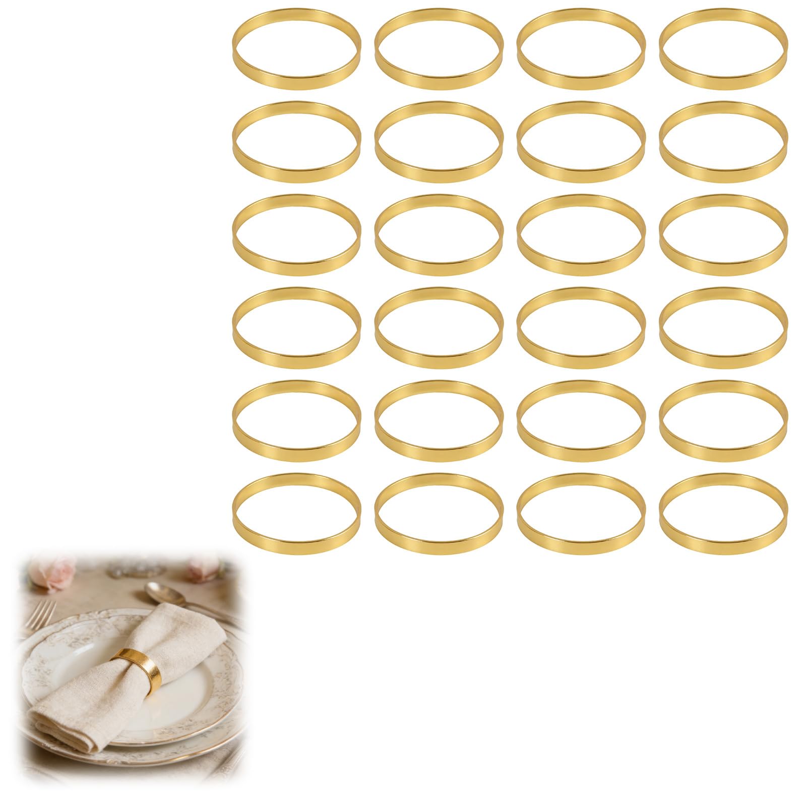 Gold Napkin Rings Set of 24, Christmas Napkin Rings For Dining Table, Metal Circle Serviette Ring For Wedding Party Holiday Dinner, Round Gold Napkins Ring For Thanksgiving Anniversary Birthday Decor
