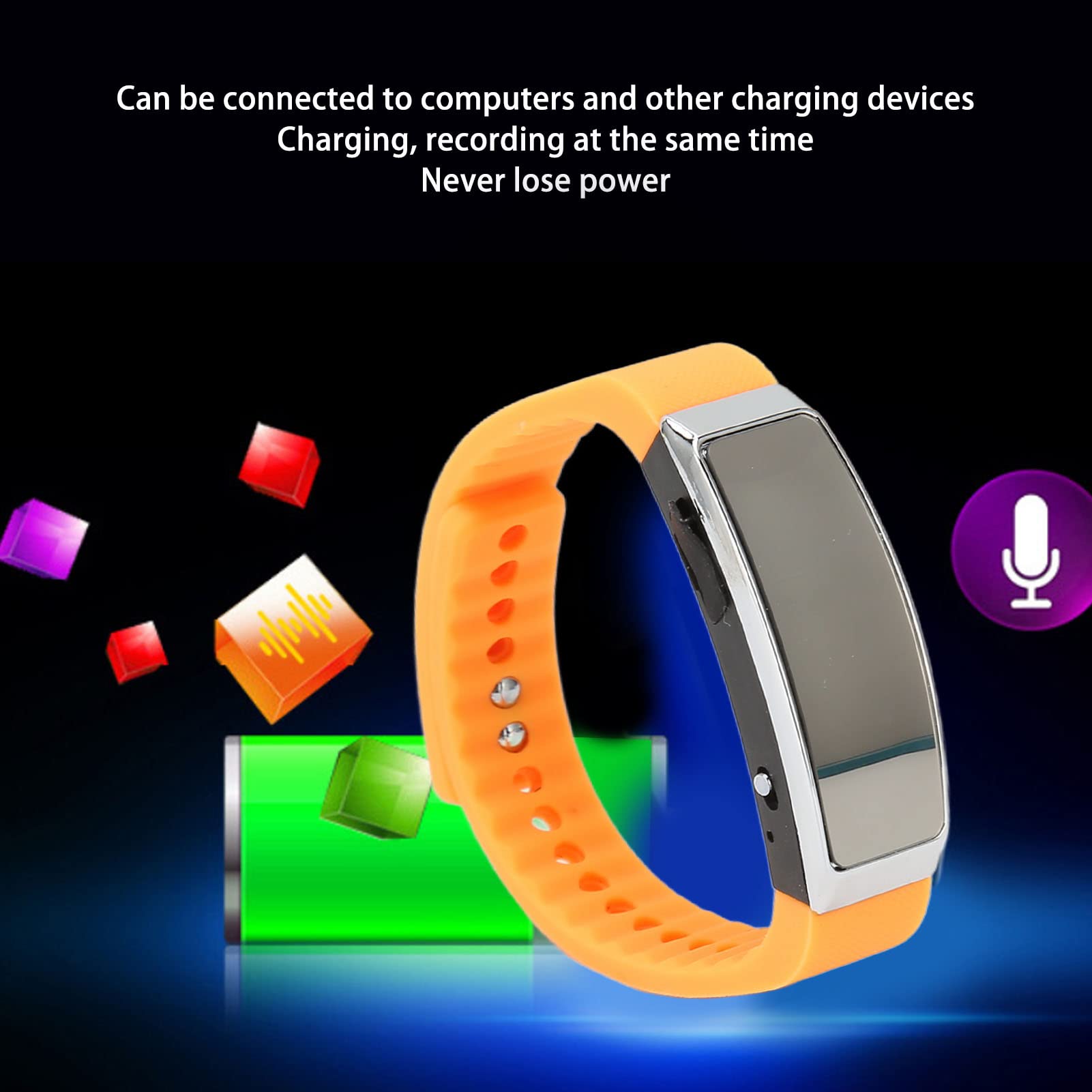 Reloj Grabador, Reloj de Pulsera Grabador Activado por Voz con Reducción de Ruido, Capacidad de Grabación de 20 Horas, Tiempo de Batería de 720 Días, para Clase de Reunión de (Naranja)