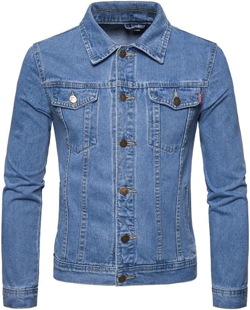 Hcclijo Men Solid Lapel Denim Jackets Motorcycle Jeans Jackets Slim Fit Cotton Black Blue Coats