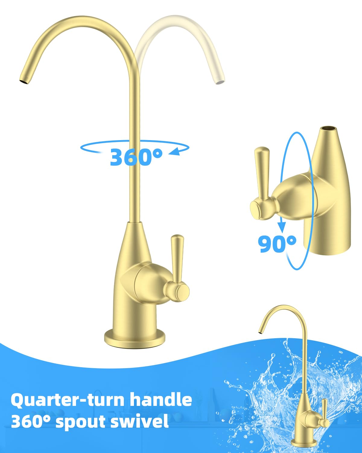Hibbent - Grifo de agua potable para fregadero de cocina de bar, sin plomo, grifo de filtro de agua de acero inoxidable, grifo de ósmosis inversa para sistema de filtración de agua debajo del