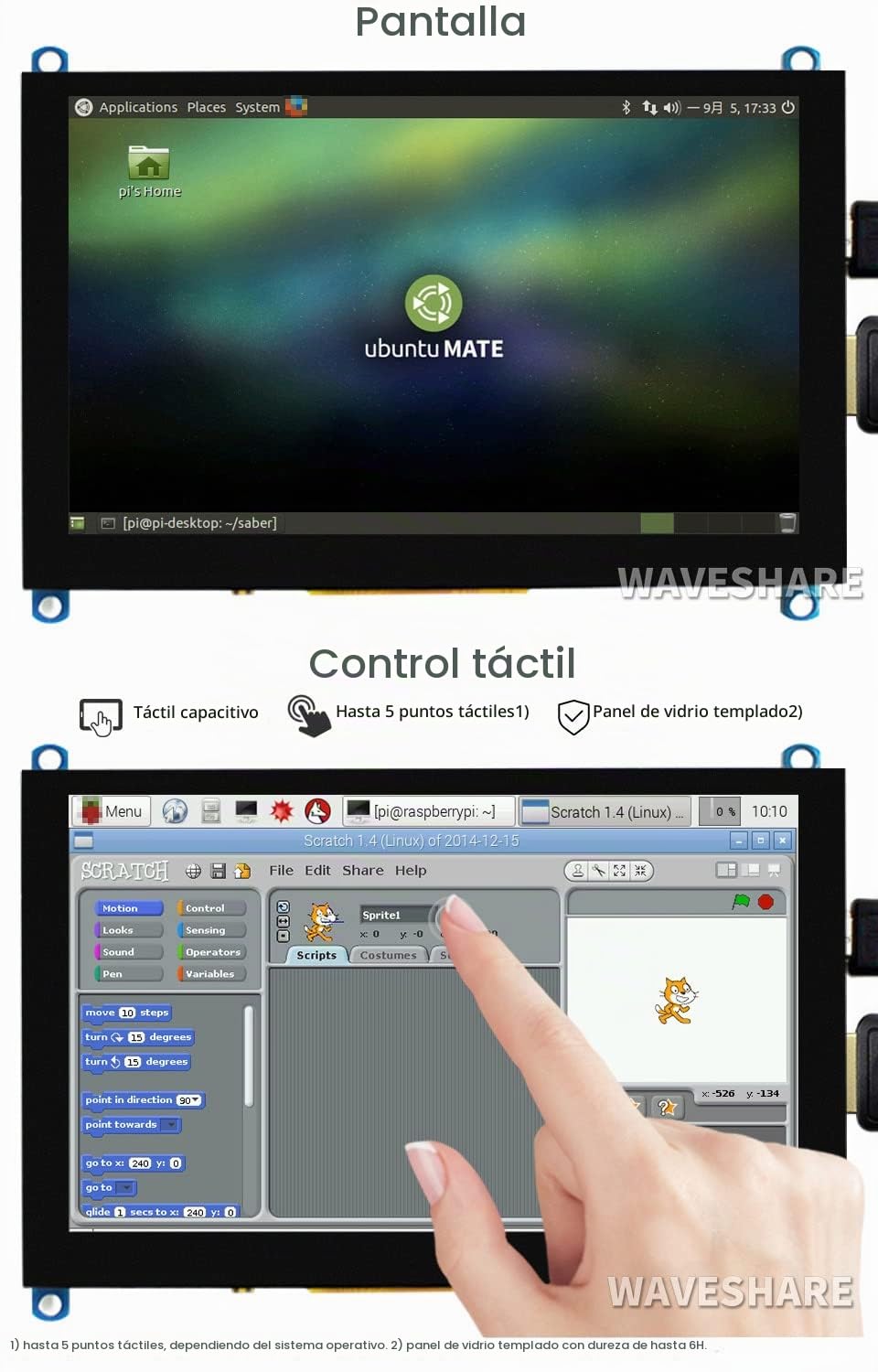 Waveshare 5 Inch Display Capacitive Touchscreen HDMI LCD (H) 800x480 Resolution Supports All Raspberry Pi/Windows 10/8.1/8/7 Computer Monitor/Game Console/Multi Mini-PC BB Black 5Zoll Bildschirm
