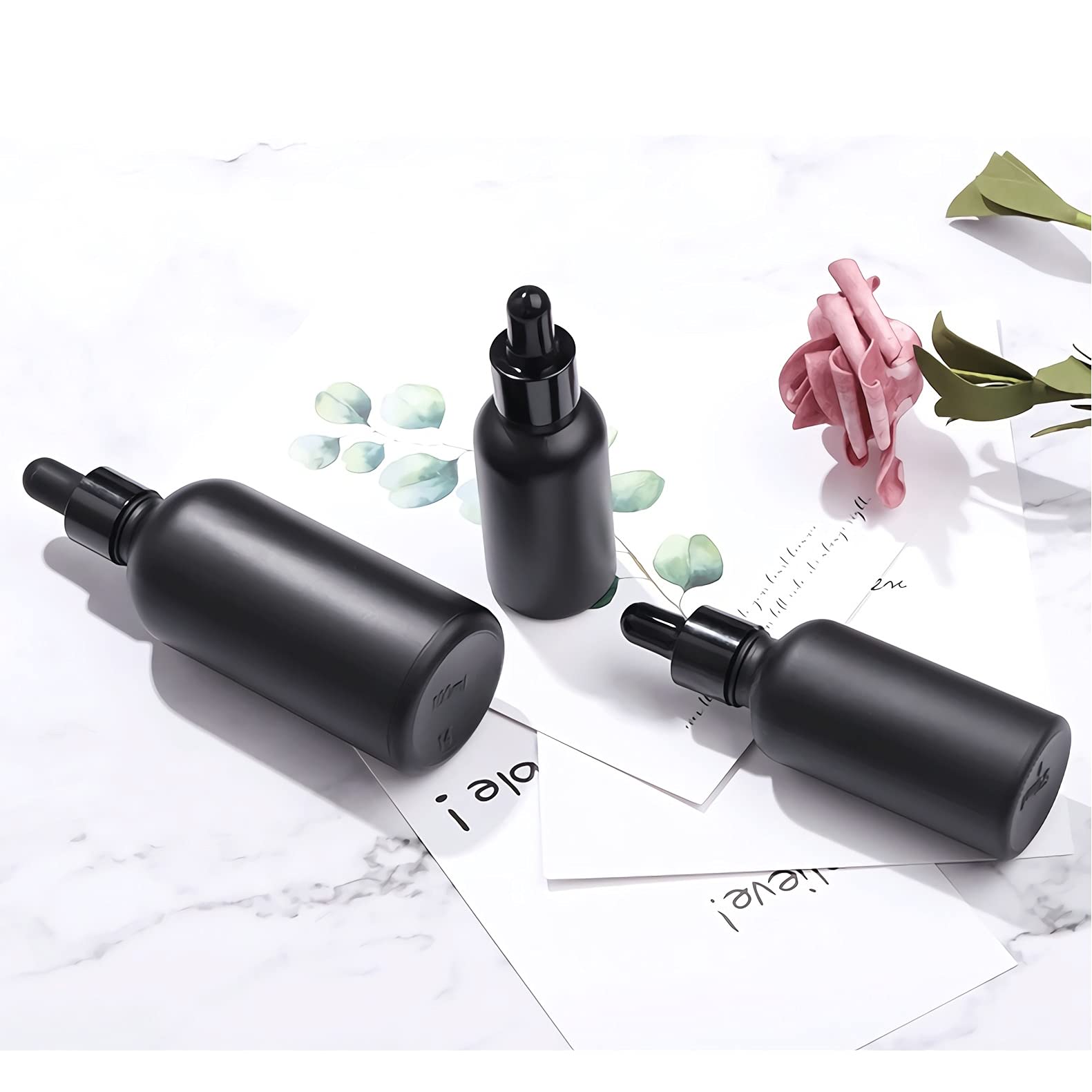 24 Piezas Negro Mate Frasco Cuentagotas Cristal 50ml, Botellas Cuentagotas Vacío con Pipeta de Vidrio Negro, para Fragancias de Aromaterapia de Aceites Esenciales, Masaje, Viaje