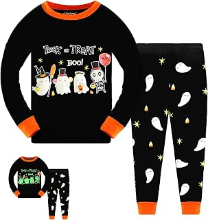 Boys Pyjamas Halloween Kids Pjs Truck Ghost Glow in The Dark Toddler Clothes Winter Cotton Long Sleeve Kids Sleepwear Pyjamas Set 2 Pieces Nightwear 1-7 Years