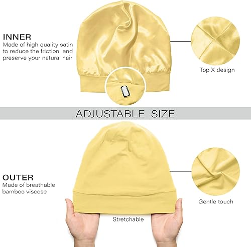 Miniatura 38 de CAPLORD - Gorro de satén con forro para dormir, de bambú, para cabello natural erizado, para mujeres y hombres