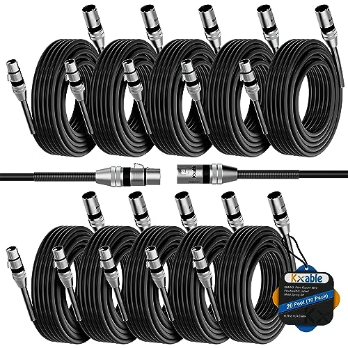Xlr Cable 20 Feet (10 Pack), 22Awg, Zinc Alloy Shells, Xlr Male To Female Heavy Duty Cable, 3 Pin Balanced Shielded Microphone Cord, Durable & Flexible Patch Xlr Cable, Metal Spring Sr-Black #TOP15