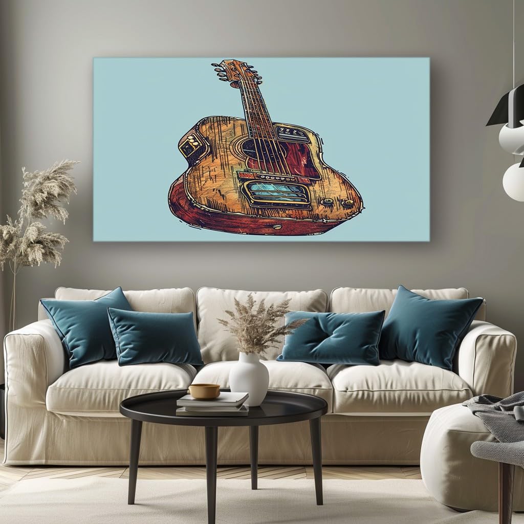 MKBKLI Living Room Pictures for Walls Abstract Guitar Modern Unframed Canvas Art, Large Decorative Wall Print for Home and Bedroom Decor 60x120cm