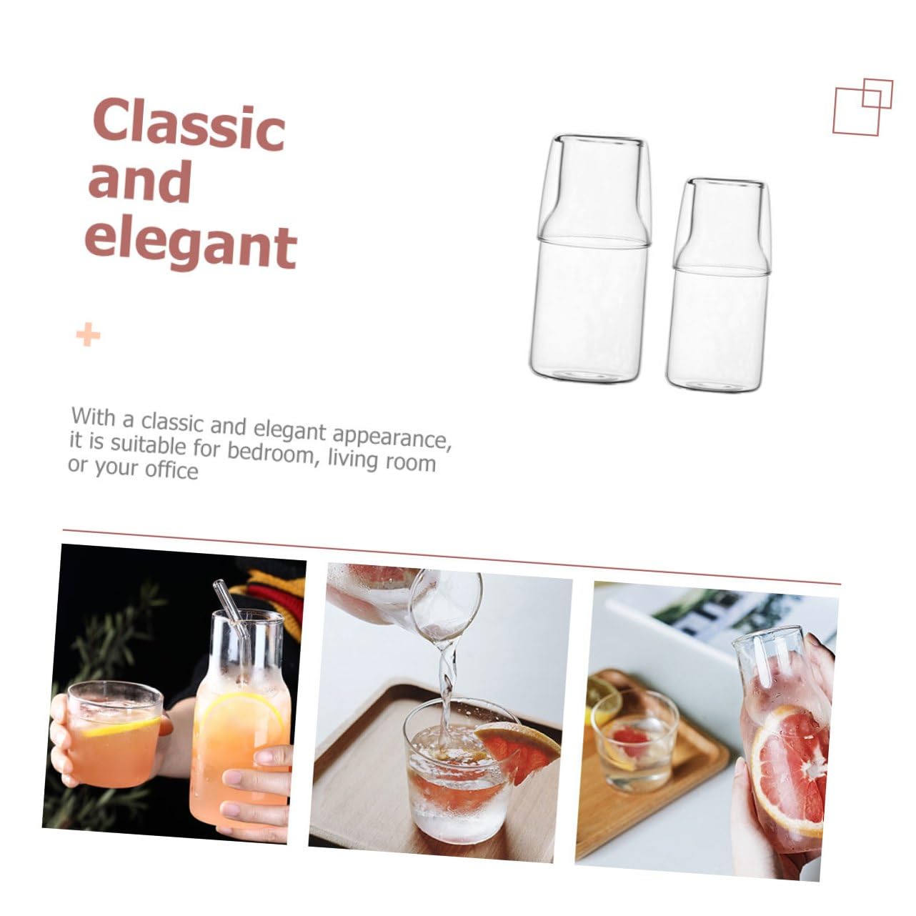 2 Stück Glaskaraffe mit Becher Großer Wasserkrug aus Glas Klassischer Stil Lange Nutzungsdauer für Wohnzimmer und Dinner
