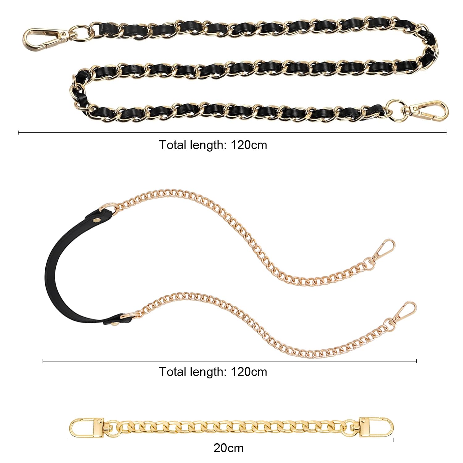 Asaisimg 3 Pcs Women Purse Chain Strap, Long Leather Metal Chain Straps - Image 2