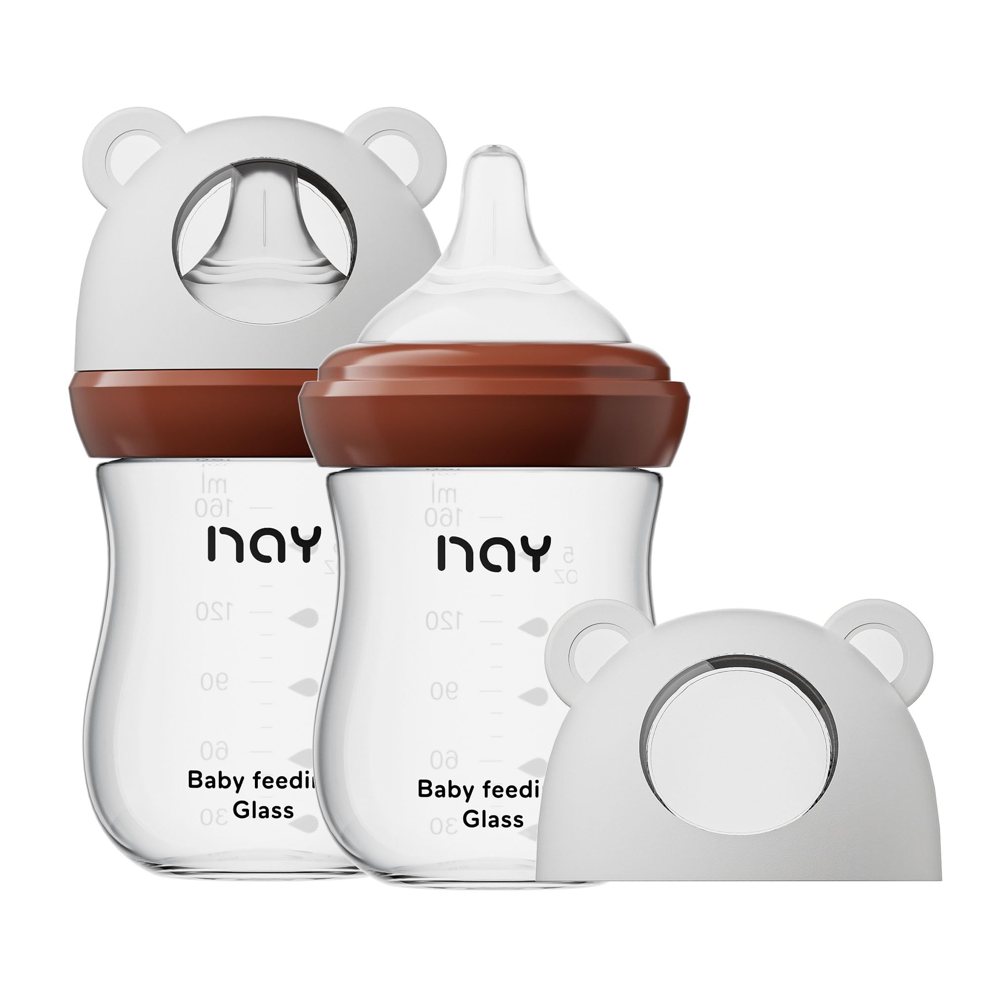 yanyoyo Natural Glass Baby Bottle for Breastfeeding Babies, 5.4oz Anti-Colic Baby Bottle with Natural Response Nipple(S), Clear, Wide Neck, 2 Pack, 1