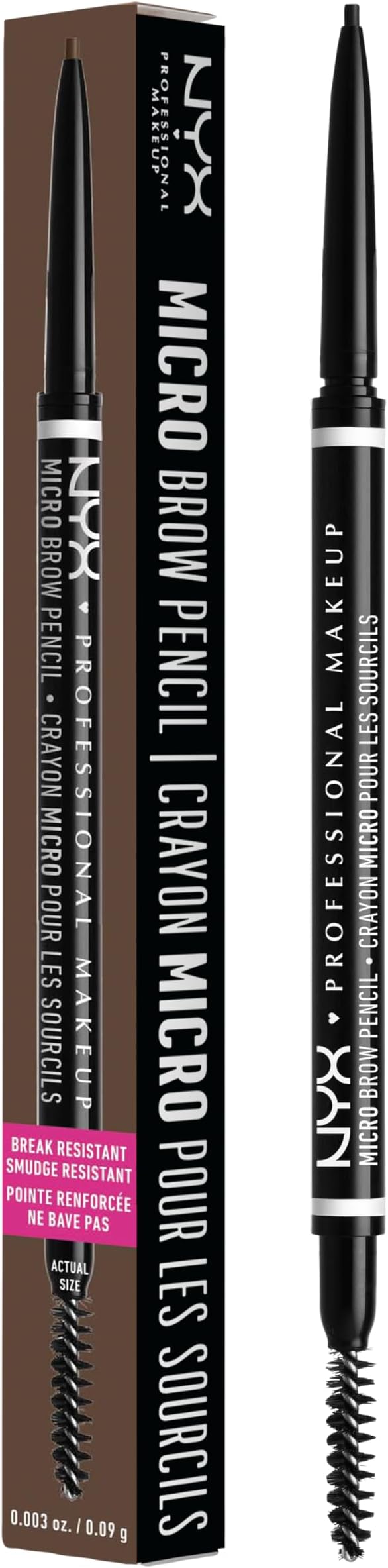NYX Professional Makeup Brow Pencil, Micro Brow Dual Ended Ultrafine Pencil Tip with Mechanical Brow Tool and Spoolie Brush, Vegan Formula, Shade: Black