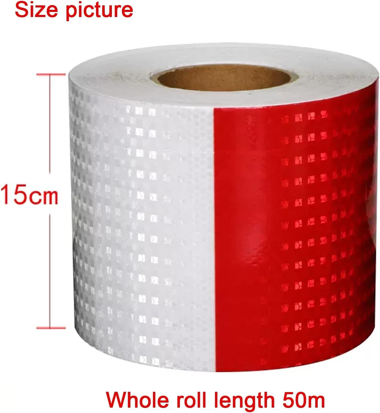 Taśma ostrzegawcza odblaskowa, Taśma odblaskowa samoprzylepna wielokolorowa, różne rozmiary, PVC, 50 m(Red White,15 cm x 50 m)