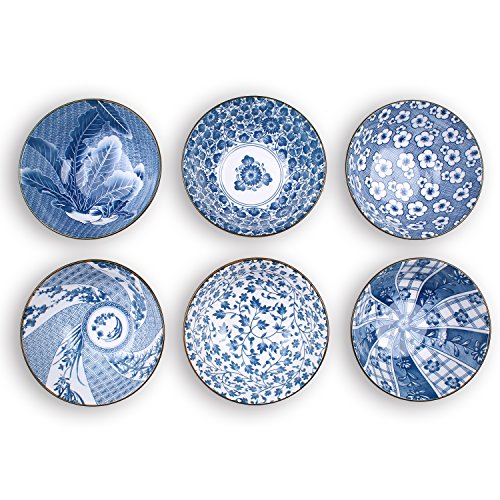 Yalong Japanese Style Deep Soup Bowls Set Of 6, 6 Inch Cereal Bowls Assorted Patterns, 20 Oz Ceramic Pho Bowls Set Serving Soup Rice Salad Noodle Pasta Microwave & Dishwasher Safe #TOP2