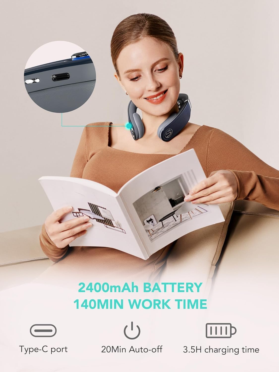 SKG G7PRO-FOLD Appareil de massage de la nuque pliable avec chaleur, sans fil, masseur vibrant pour tissus profonds, soulagement de la douleur, appareil électrique portab