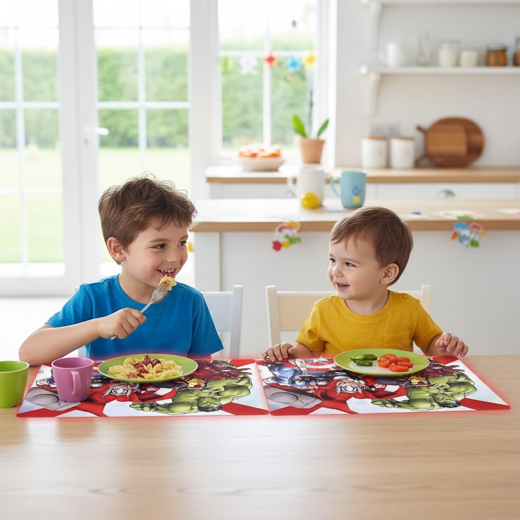 Lot de 2 sets de table américains plastifiés sous assiette pour petit-déjeuner et déjeuner enfants pour HULK AVENGERS