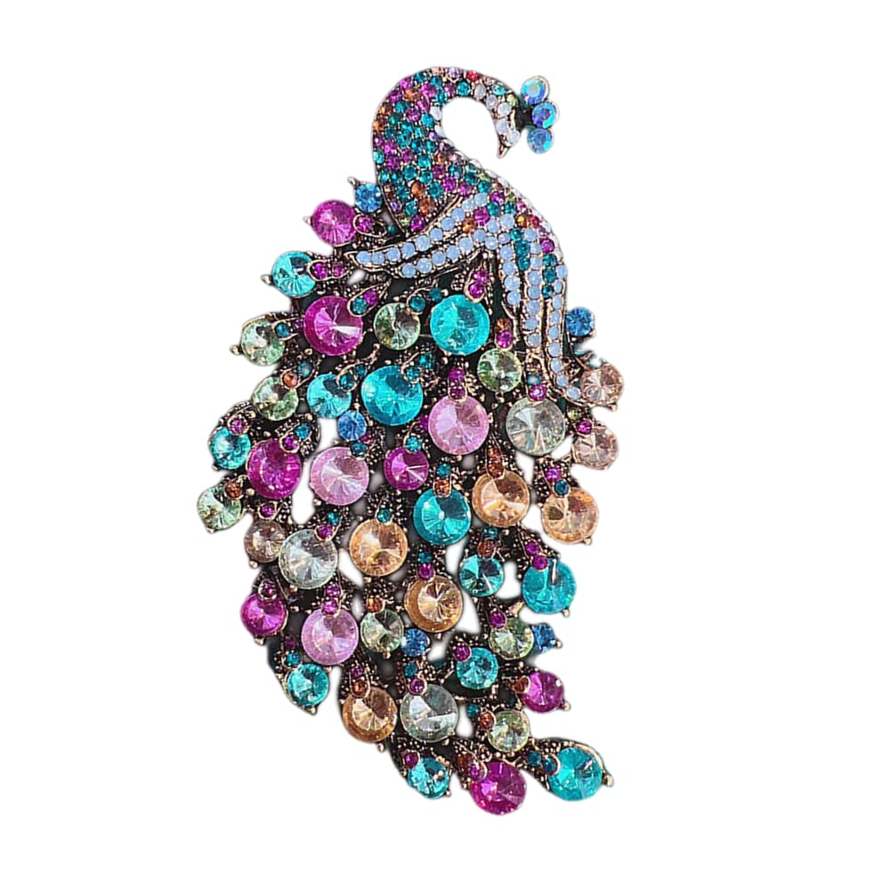 DtjaRhinestone Peacock Brooch Pin for Women Girls Fashion Exquisite Exaggerated Big Crystal Bird Animal Brooches Lapel Pins Elegant Dress Accessories Wedding Christmas Birthday Jewelry Gift