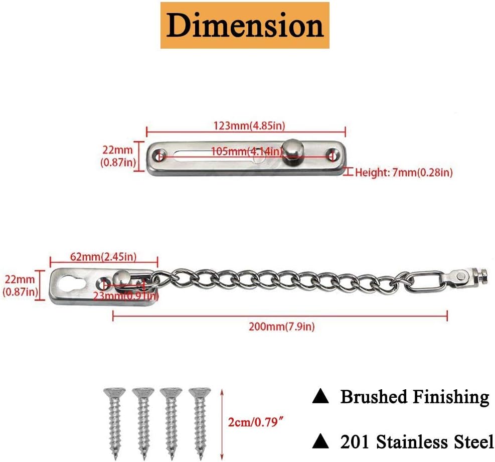 HLOMVE Sliding Chain Door Guard Lock with Security Spring Anti-Theft Press Button, Heavy Duty Childproof Front Door Chain Latch Lock, Stainless Steel Brushed Nickel