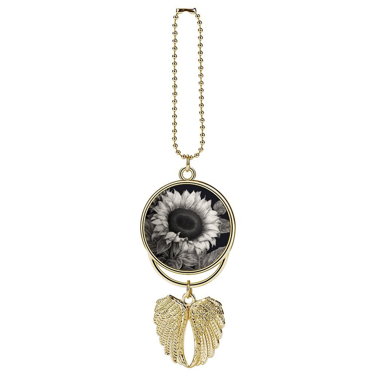 Sunflower Black Grey Car Pendant Car Rearview Mirror Pendant Custom Photo Car Hanging Ornament Car Rear View Mirror Hanging Accessories Angel Wing Car Charm Gift for Men Women