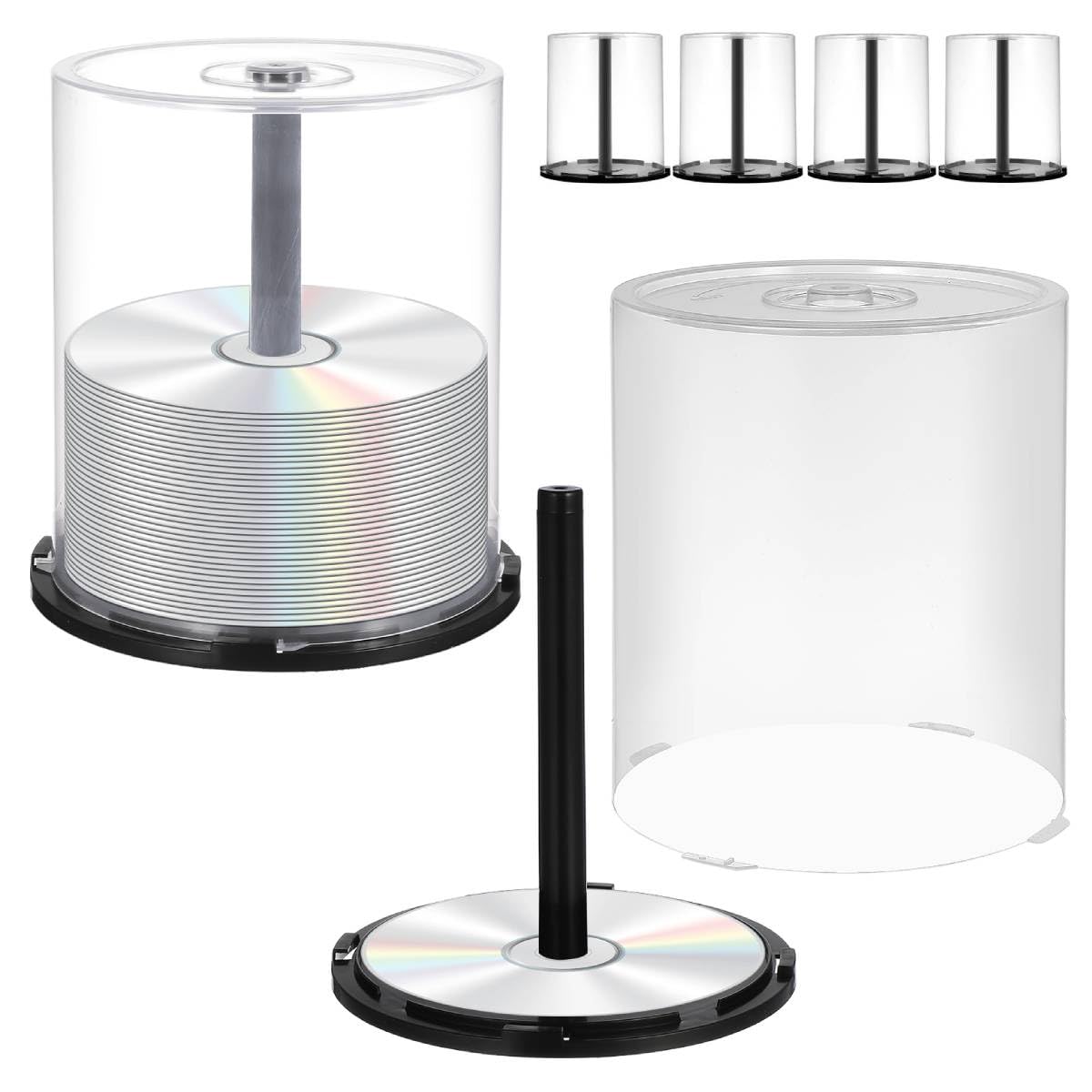 4 piezas de CD/DVD, caja de almacenamiento vacía para CD/DVD, caja de almacenamiento de CD/DVD, caja de almacenamiento transparente de 100 discos con base negra