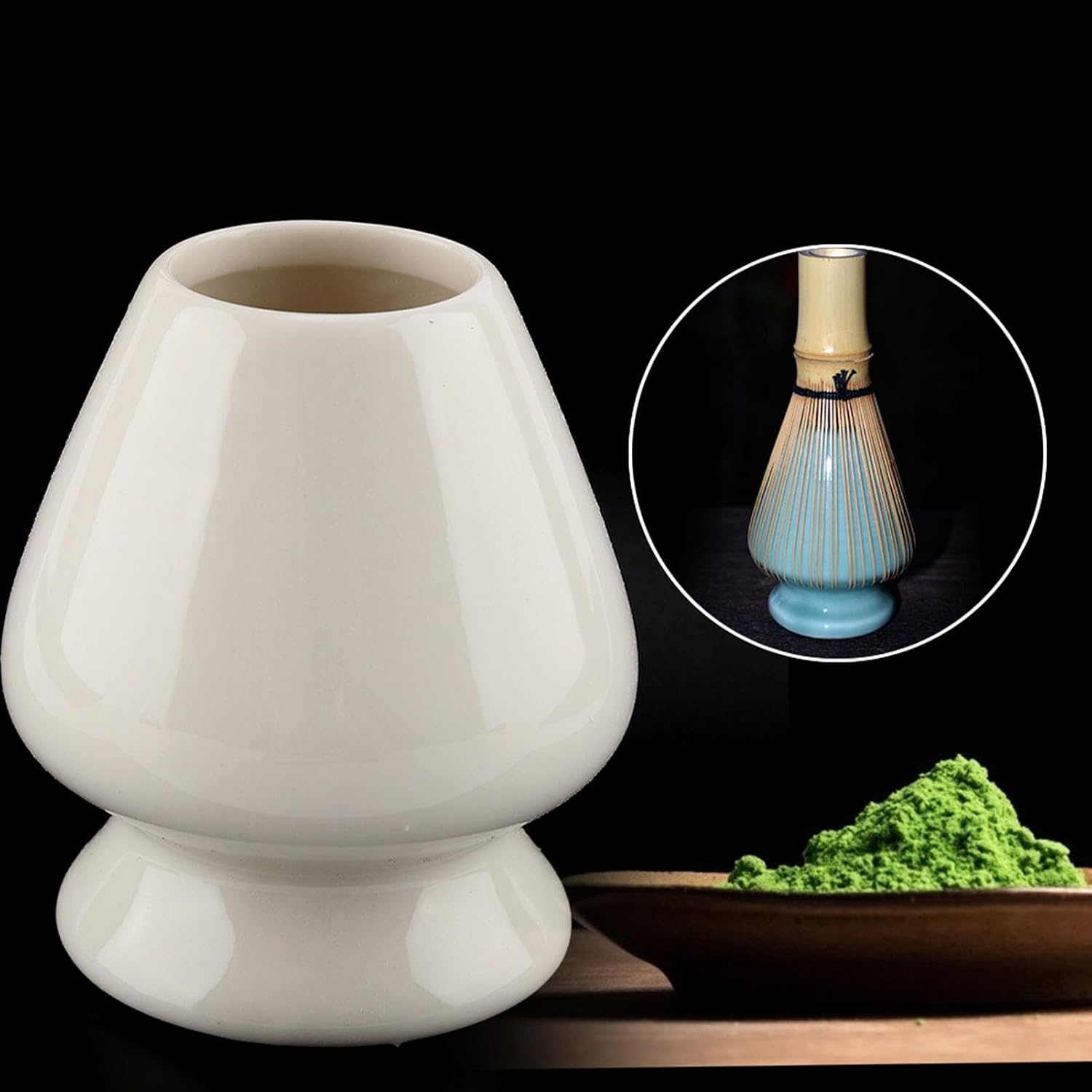 Horoper Traditional Japanese Matcha Whisk Holder Chasen Stand 1Pc Matcha Whisk Stand Ceramic Holder for bamboos Matcha Chasen for Tea Set Accessories (White)