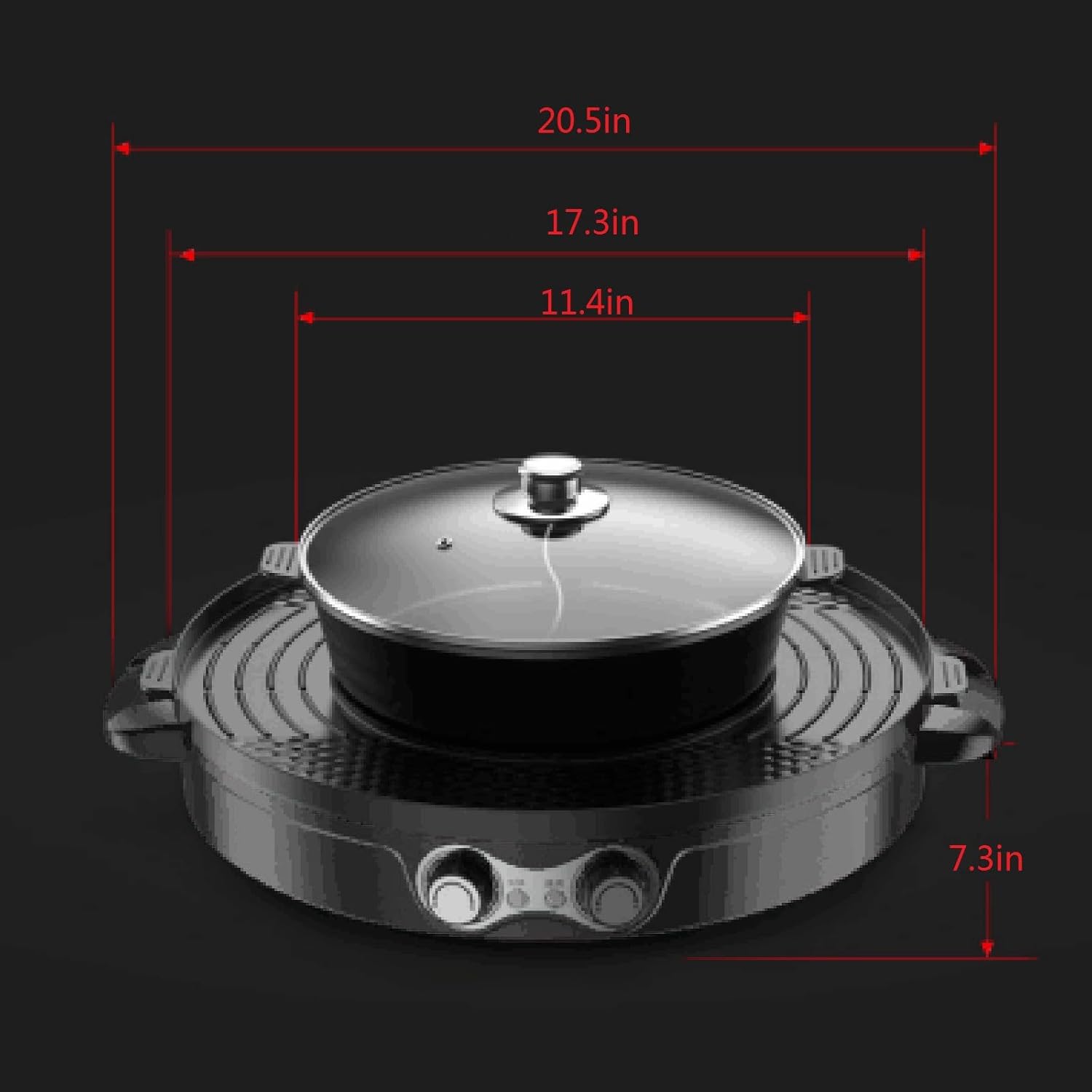 2 in 1 Electric Grill and Hot Pot Separable Cooking Plate Dual Temp Control for BBQ, Steaks, Shabu 2200W