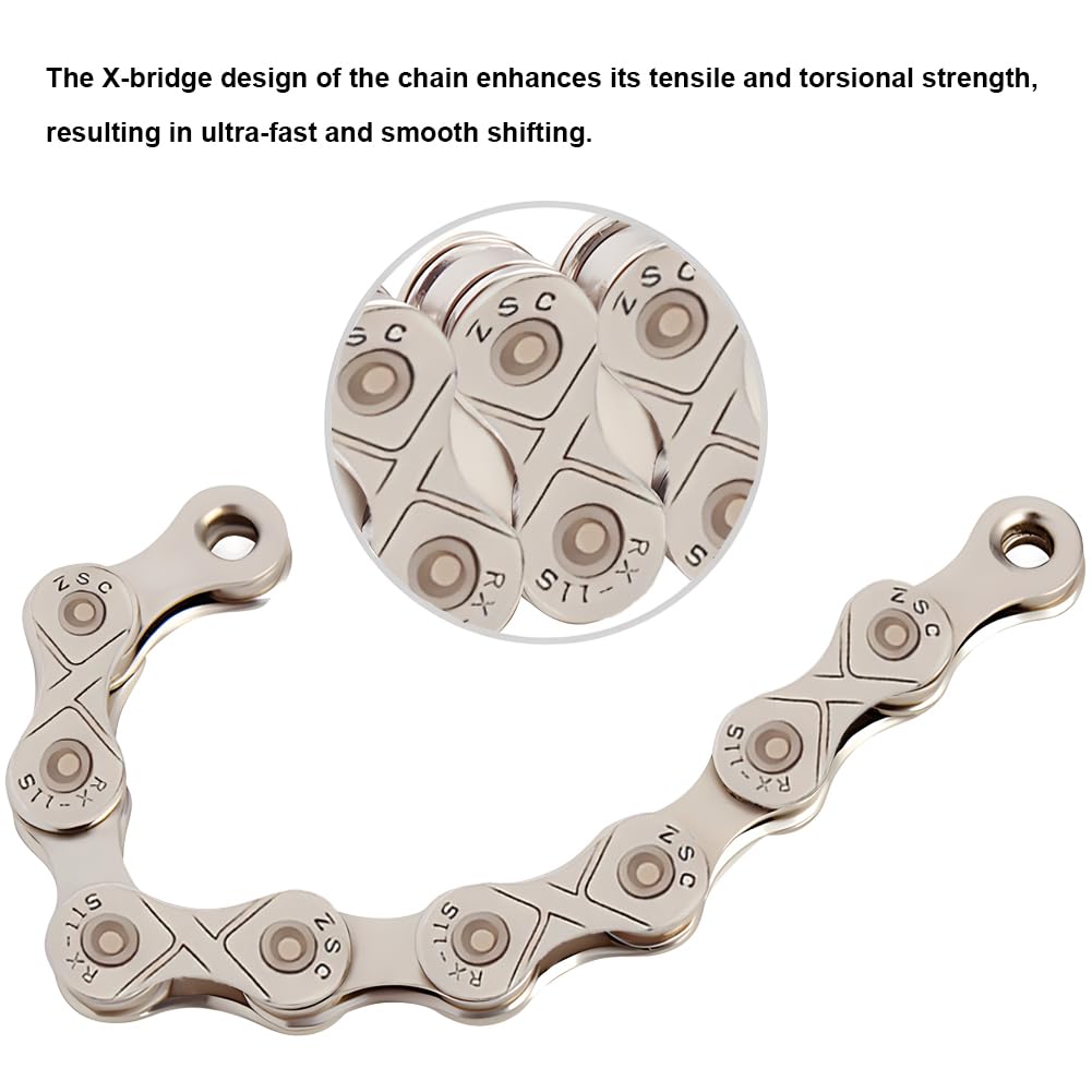 Bike Chain 11 Speed Carbon Steel Ultralight 116-Links 1/2" x 11/128" High Strength Bicycle Road Mountain Racing Cycling for Shimano Sram System and KMC with Quick Link