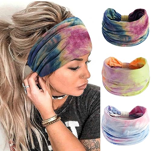 FULZTEY Wide Headbands for Women Cute Boho Workout Yoga Hairbands 3Pcs