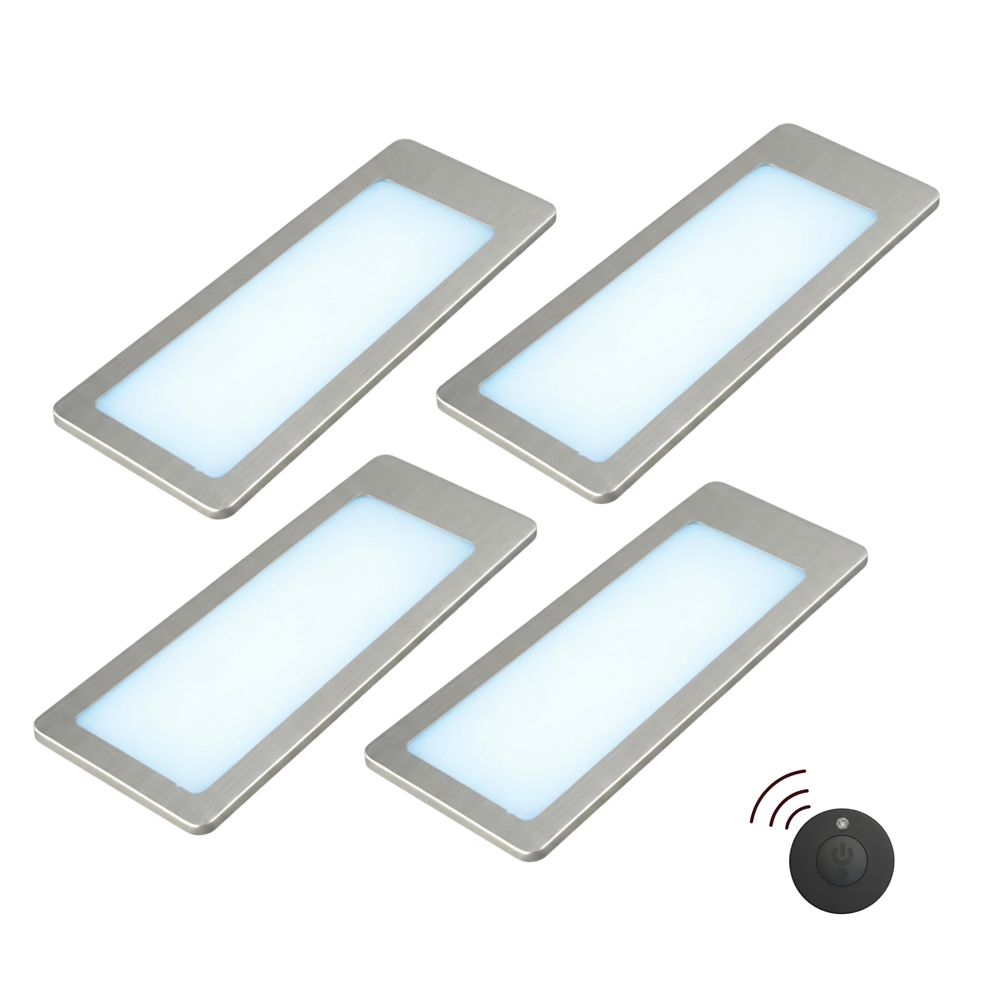 kalb | TooFlatXL LED Unterbauleuchten 1-4er Set mit MonoDot Funkschalter 12V 7W ultraflach 4mm mit XL Lichtfeld 155x55mm Plug&Play mit Netzteil Edelstahl gebürstet 3000K 4000K (4, Neutralweiß)