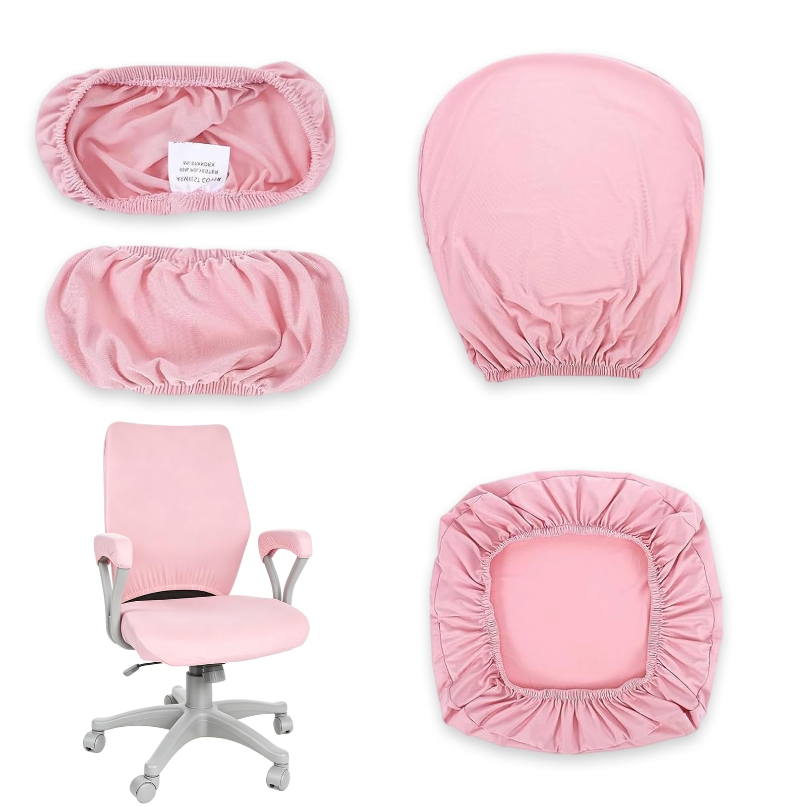Rndqw 4 PCS Comfortable Office Chair Covers Set, Durable Protective Desk Chair Cover, Universal Stretchable Office Chairs Seat Cover, for Home Offices and Esports Non-Slip Chair Cover(Pink)