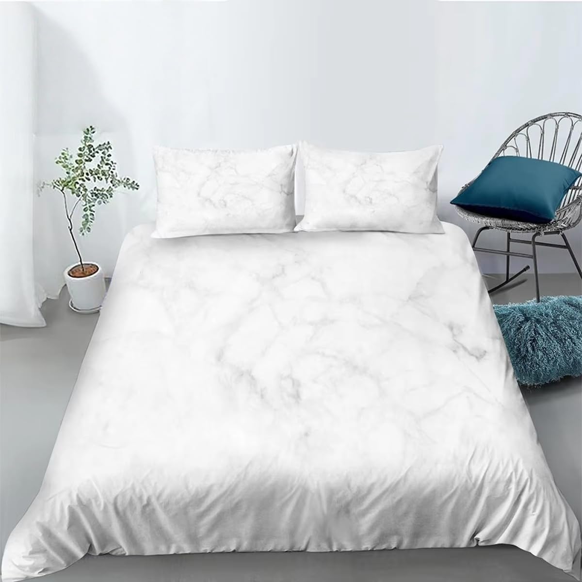 Housse de couette en marbre blanc texturé, parure de lit chic pour adulte toutes saisons