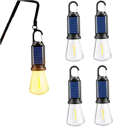 Miniatura 3 de 4 unids luces solares de tienda de campaña impermeable LED bombilla solar USB recargable portátil al aire libre lámpara colgante con gancho para