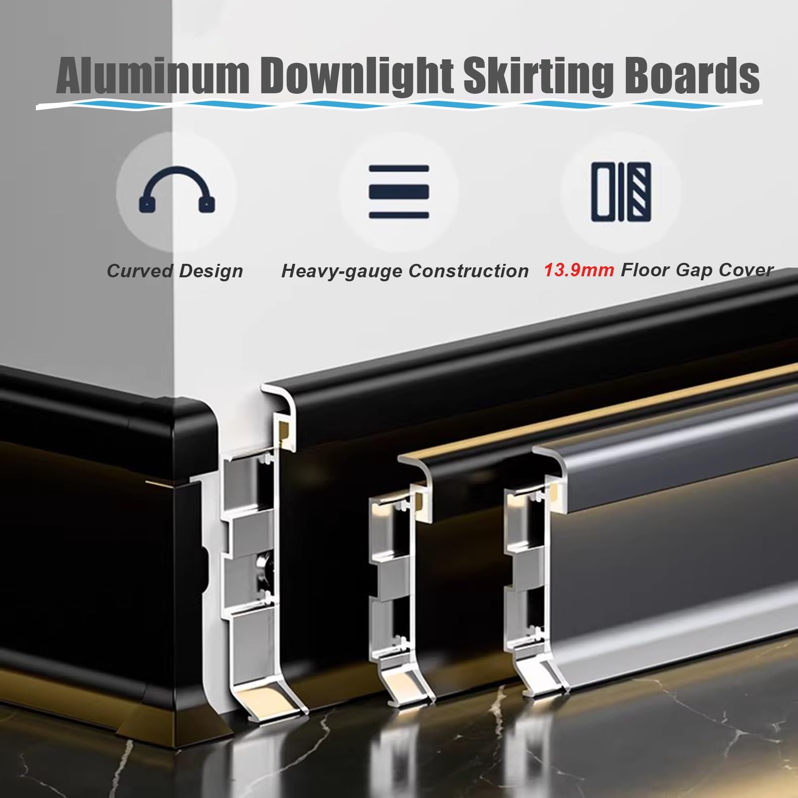 HAIXHX 10er-Pack LED-Fußleistenleuchten, Aluminium-Sockelleisten