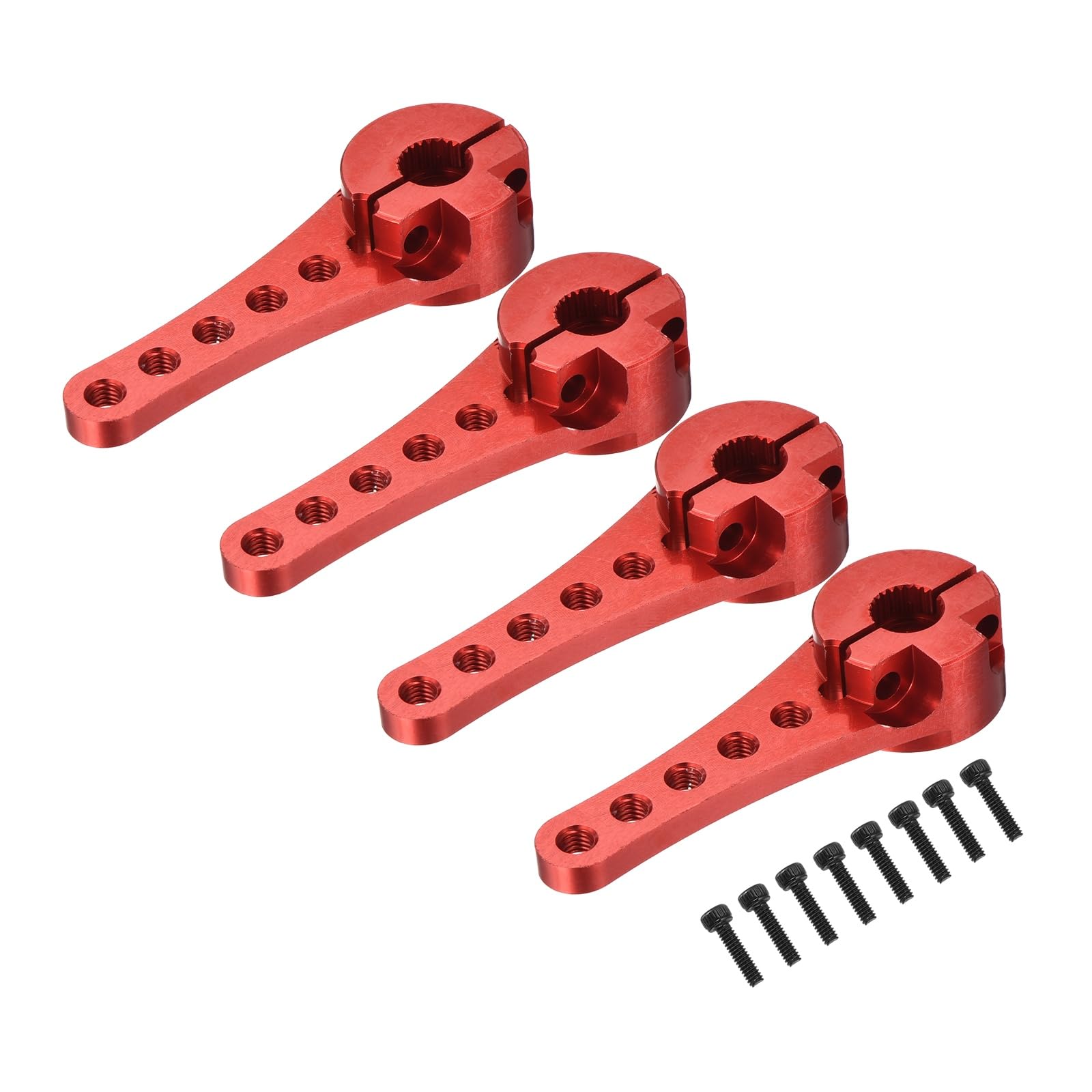 sourcing map 4 Pcs Aluminum Servo Horn Long 25T Steering Arm 46mm Length Red