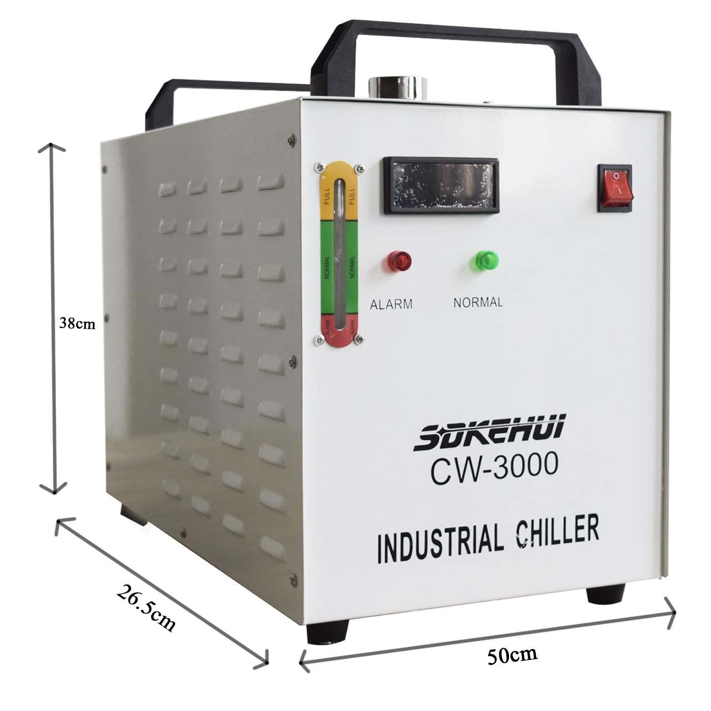 Industrial Chiller Enfriador de Agua Refrigerado Industrial, 220V CW-3000 para Tubo Láser CO2 de 60-130W, 9L Tanque, Enfriador de Tubo Láser de Vidrio Plateado Brillante (Glossy)