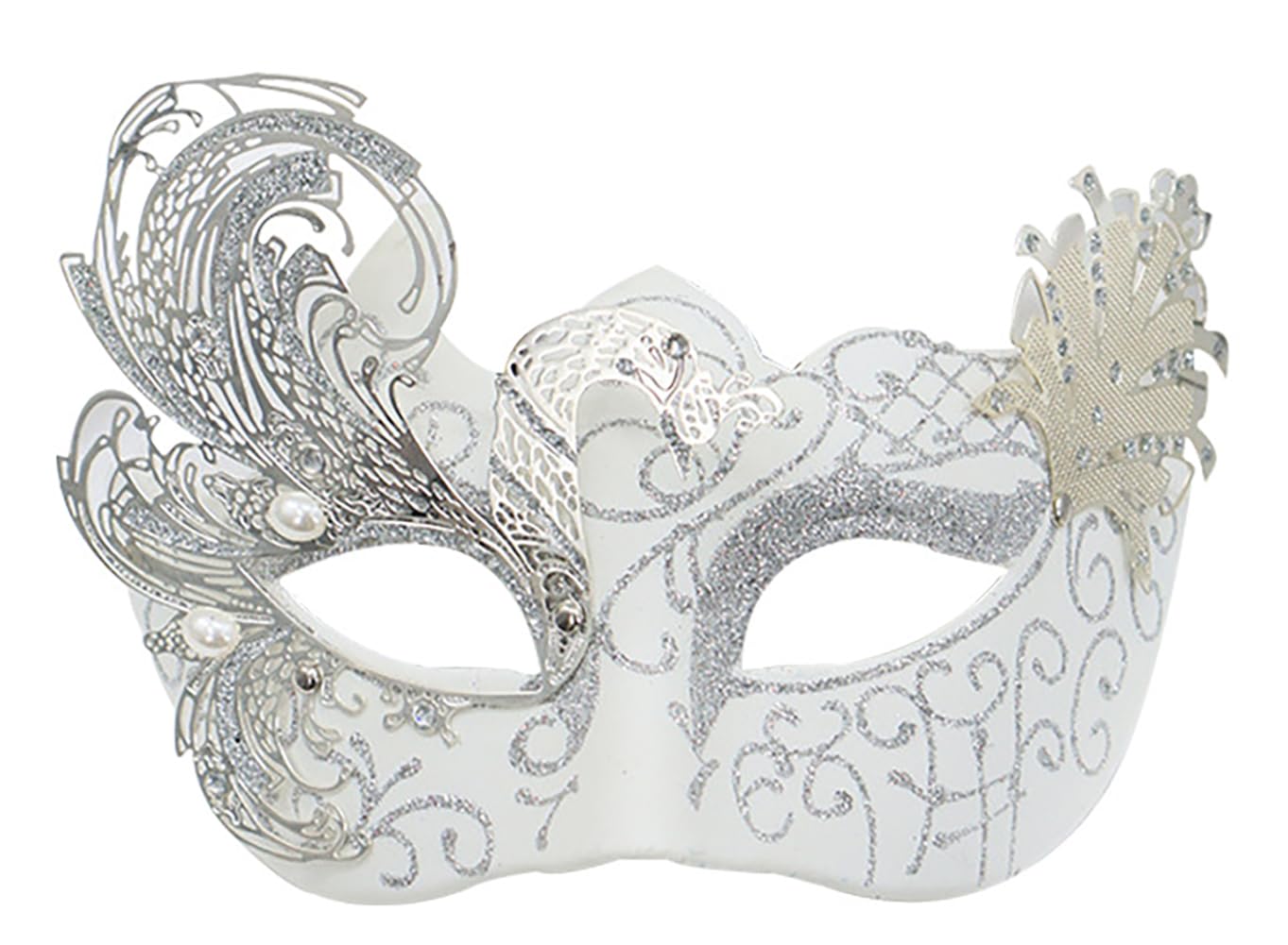 AZYOUNG 2025 Women's Masquerade Half Face Mask Retro Painted Swan Iron Mask (white)