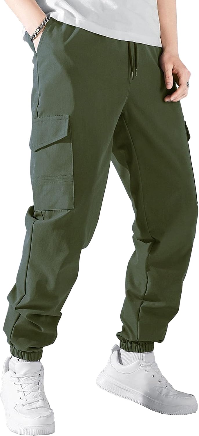 Men's Vintage Casual Cotton Outdoor Pants Regular Fit Sweatpants Cargo Pants Solid Track Jogging Trousers