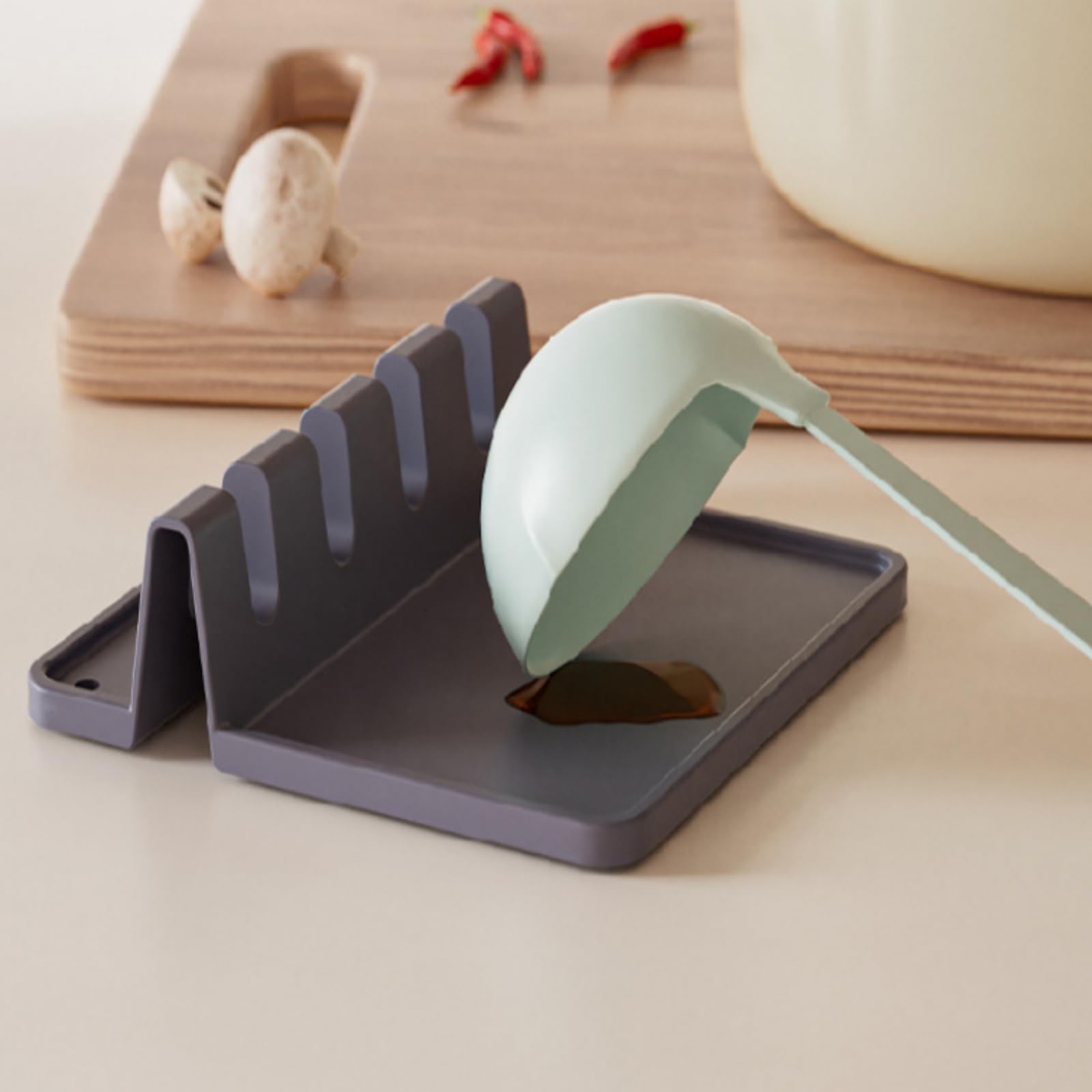 Vastsea Soporte para Cucharas de Cocina, Cuchara para Estufa, Silicona Reposa Cuchara, con Almohadilla de Goteo, para Cucharas, Palillos, Pinzas, Tenedor (Negro)