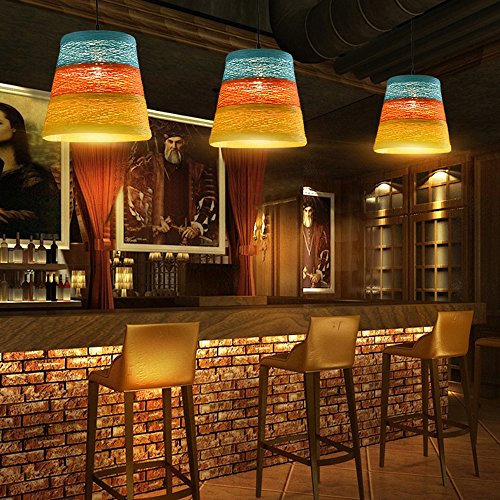 Lustre en rotin coloré suspension E27 rustique pour chambre - 3