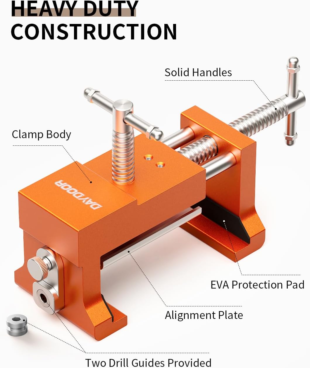 DAYDOOR Professional Cabinet Clamps 4 Pack, Heavy-Duty Cast Steel, Integrated Drill Guide & EVA Protection, Face Frame Alignment Tool for Cabinet Installation & Woodworking, Orange