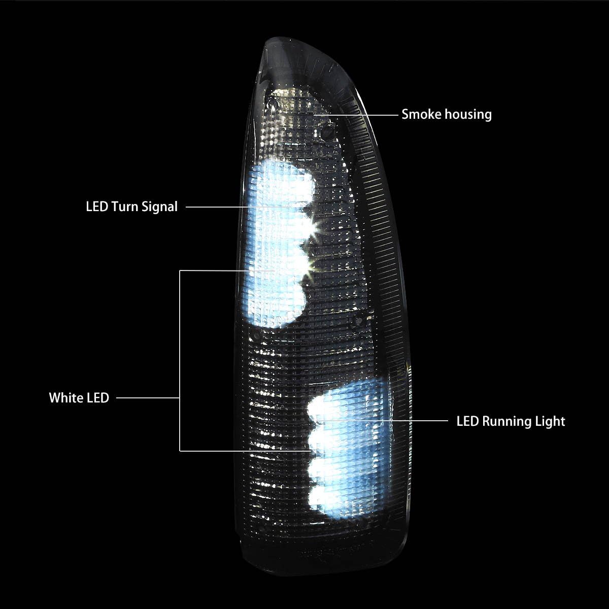 Auto Dynasty - Compatible with Ford Super Duty/Excursion Smoke Lens Towing Side Mirror Turn Signal Light (White LED)