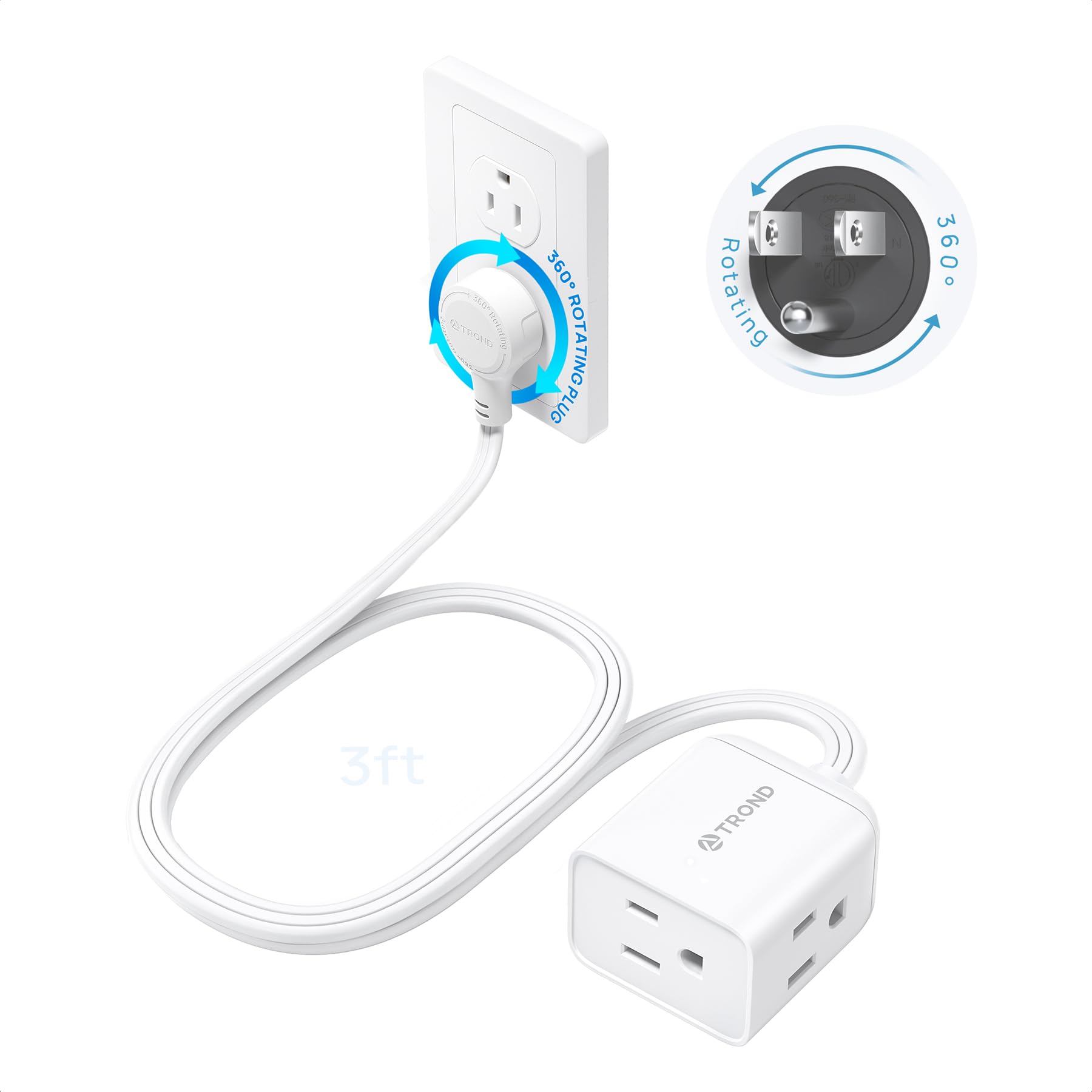 TROND Rotating Extension Cord - 3ft, 3 Outlets -1