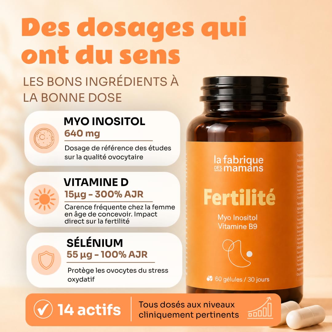 Fertilité, Conception et Grossesse | Complément alimentaire, Vitamine B9 (acide folique), Myo Inositol, Iode | La fabrique des mamans, 30 jours, Vegan, Fabriqué en France
