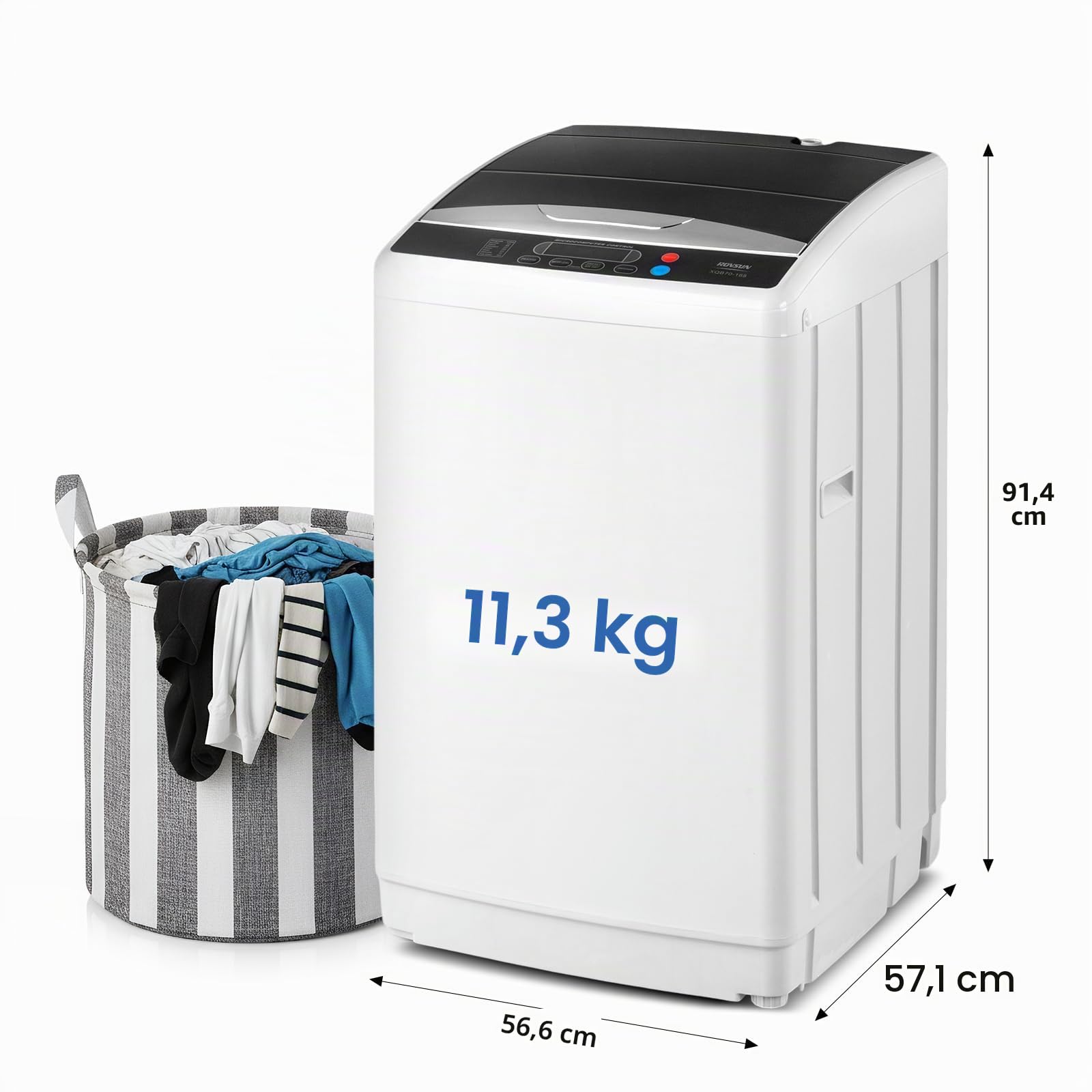 ROVSUN Machine à laver à chargement par le dessus 7 kg, petite machine à laver avec 8 programmes de lavage et 5 niveaux d'eau, minuterie 24 H, 60-70 dB, petite machine à laver 51 × 47 × 87 cm (7 kg)