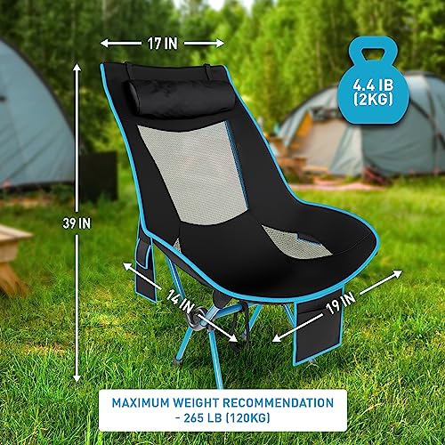 Kelma Portable Camping Chair With Side Pockets, Collapsible Chair With Cup Holder, Ultralight Compact Backpacking Folding Chairs, Perfect For Travel, Beach, Picnic, Travel Hiking #TOP1