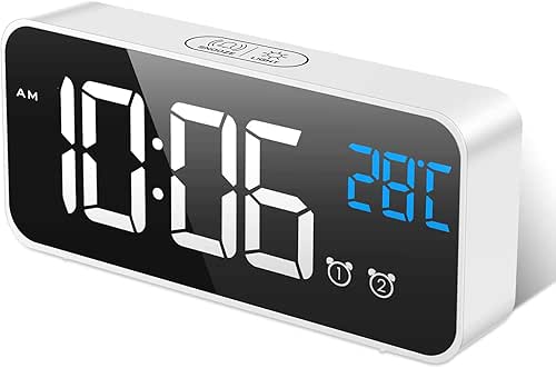 MOSUO Réveil Numérique, Horloge Digitale Réveil Matin Miroir LED Grand