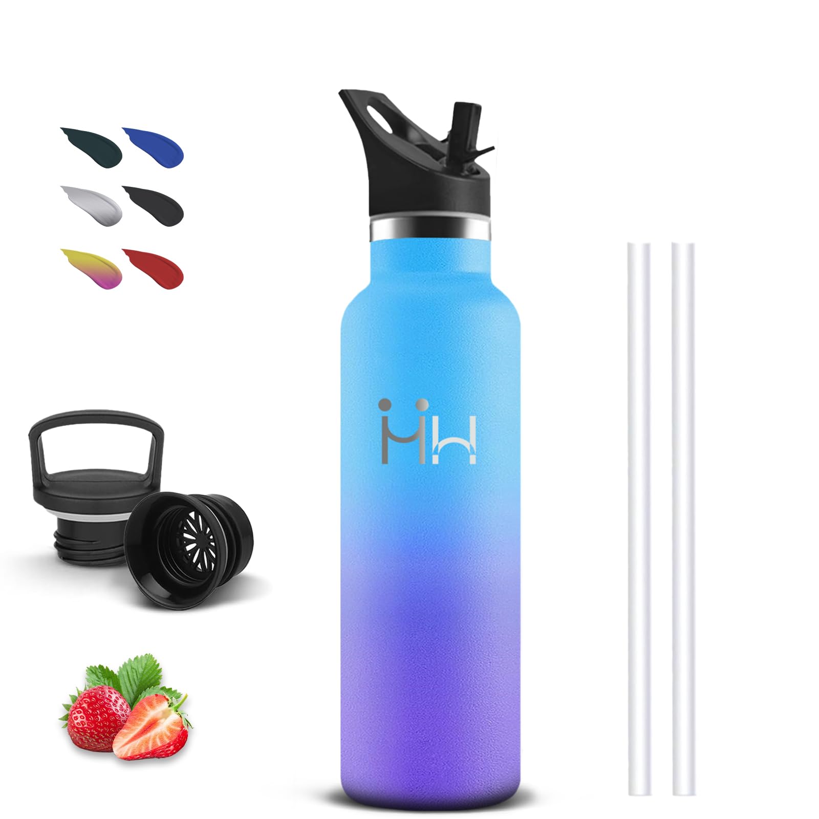 Borraccia, Borraccia Termica 500 ml, Senza BPA, Borraccie con Cannuccia, Senza Perdite, Borraccie Acciaio Inox, Doble Aislamiento, Borracce Metallo per Ufficio, Campeggio, Caffè, Viaggio, Scuole
