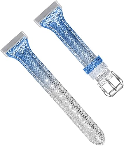 Hemobllo - Pulsera de piel con purpurina para mujer y niña, compatible con Fitbit Sense Fitbit Versa3, color azul