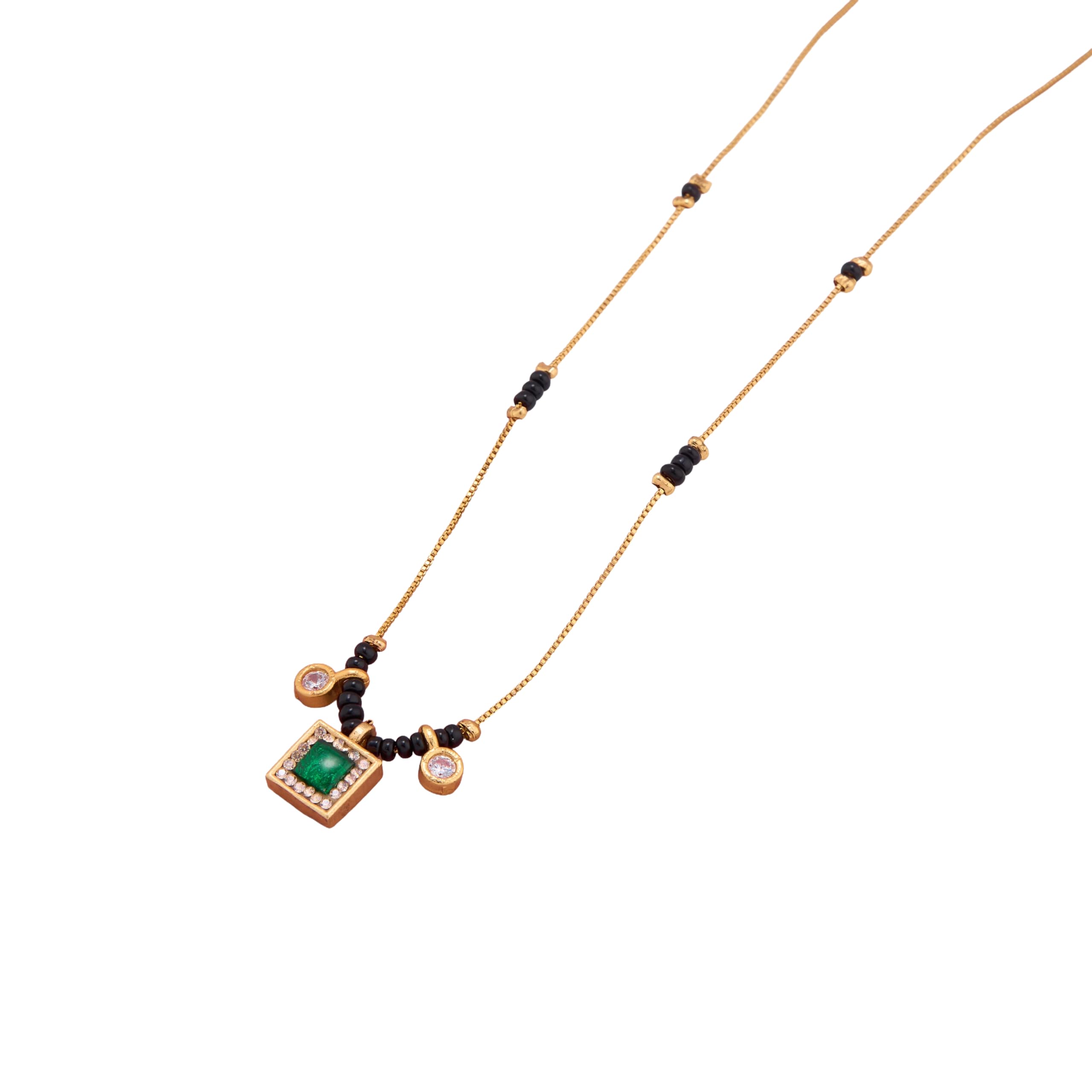 Traditional Square Shape Green Pendant Black Bead Imitation Mangalsutra-image-37