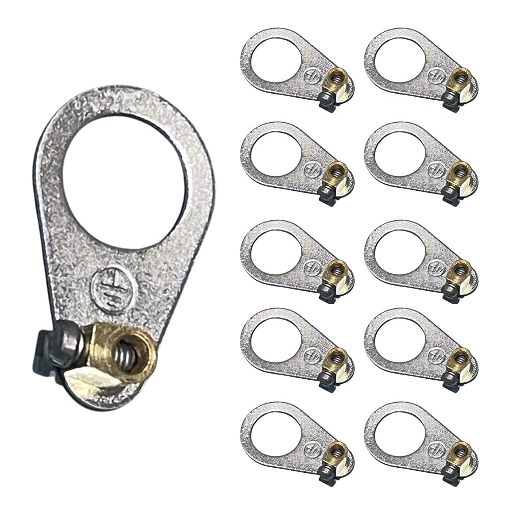 10 Pack | 10.8mm Diameter Hole Earth Tag with Screw Terminal | Perfect for Light Fittings | Fits M10 All Threaded Rods & Tubes | DIY Light Projects | High Grade Metal | UK Approved