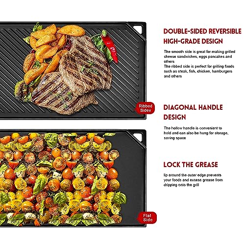 GGC Reversible Cast Iron Griddle, 16.5" x 9.5" Rectangular Griddle Pan - Image 3